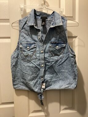 Wrangler Light Blue Denim Tie-Front Tank